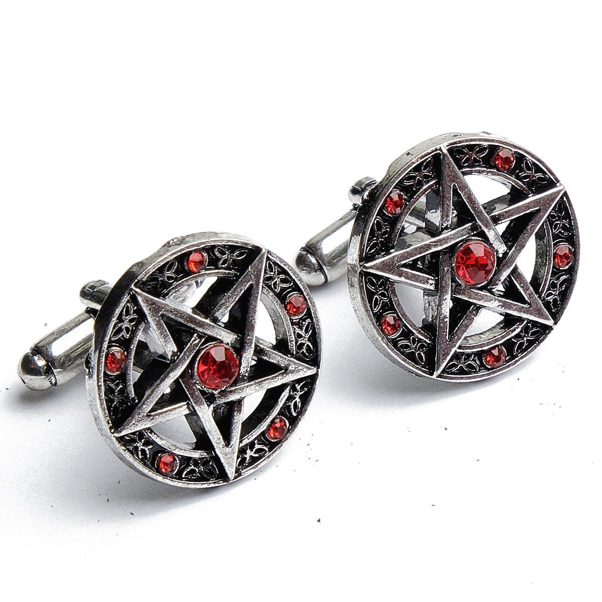 Cufflinks - Pentagram with Red Stones