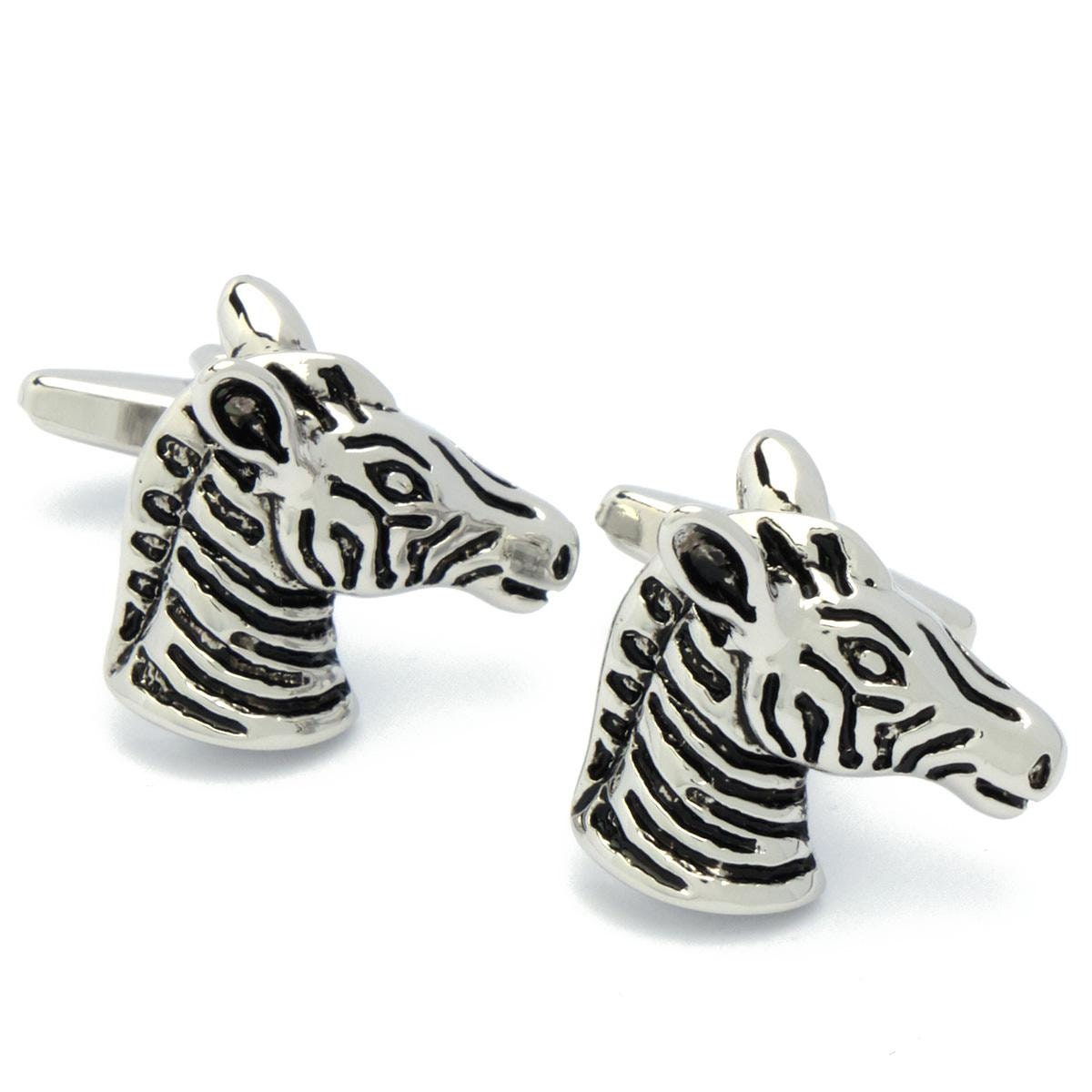 Cufflinks - Zebra Horse Head Silver and Black