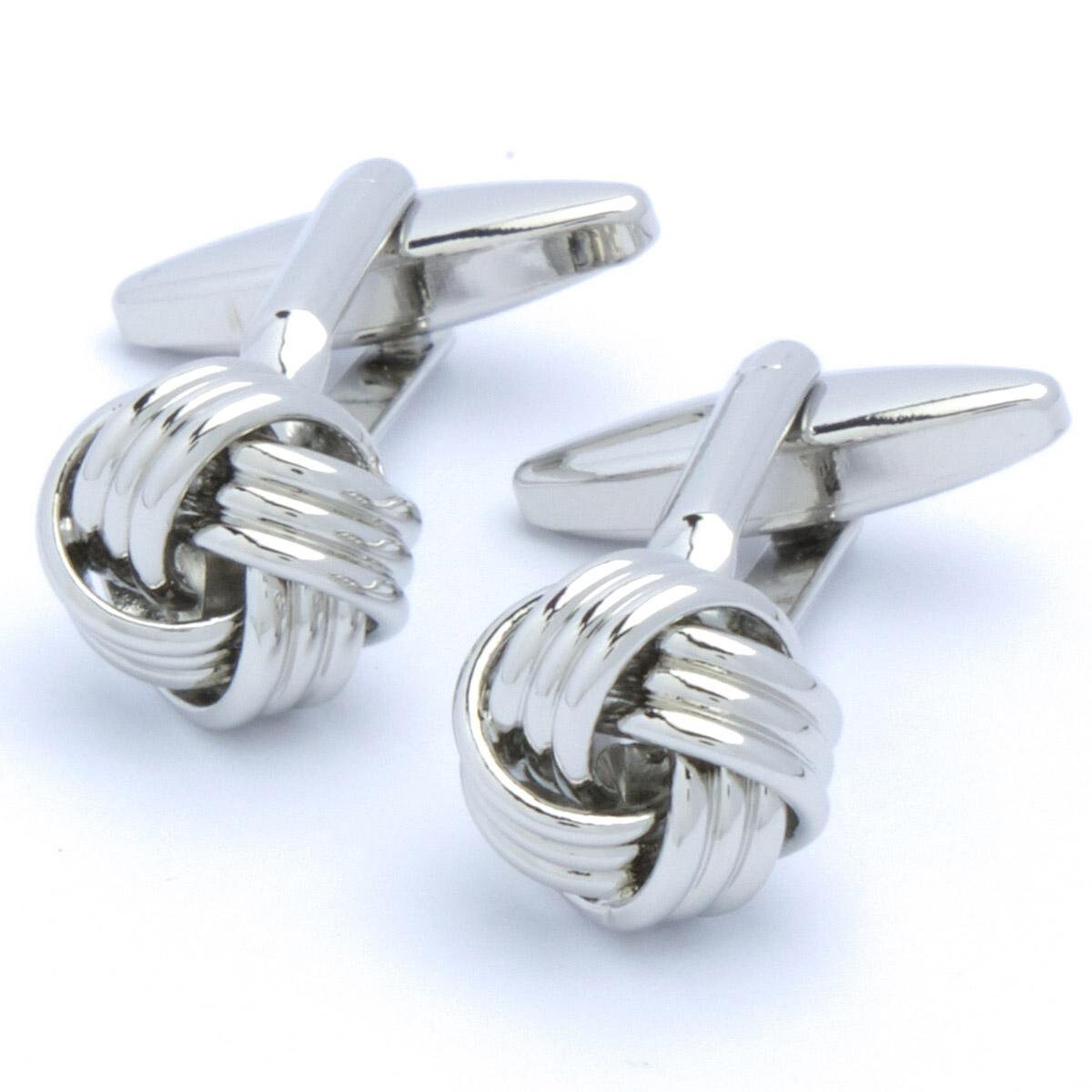 Cufflinks - Silver Knot with Three Lanes