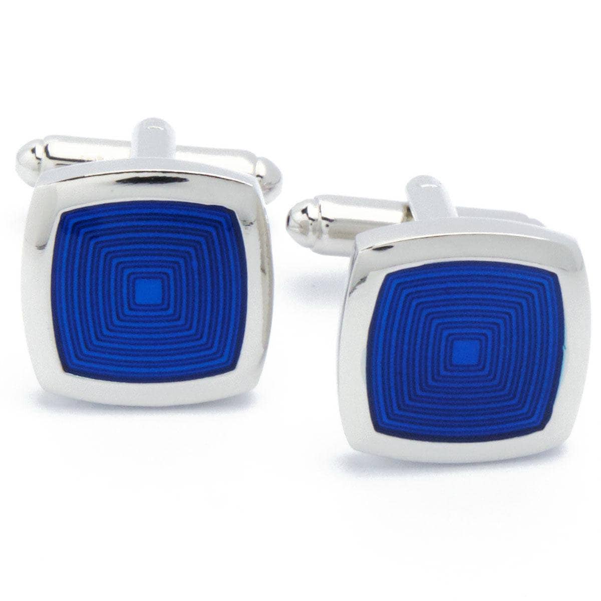 Cufflinks - Blue Ribs with Silver Rim Square