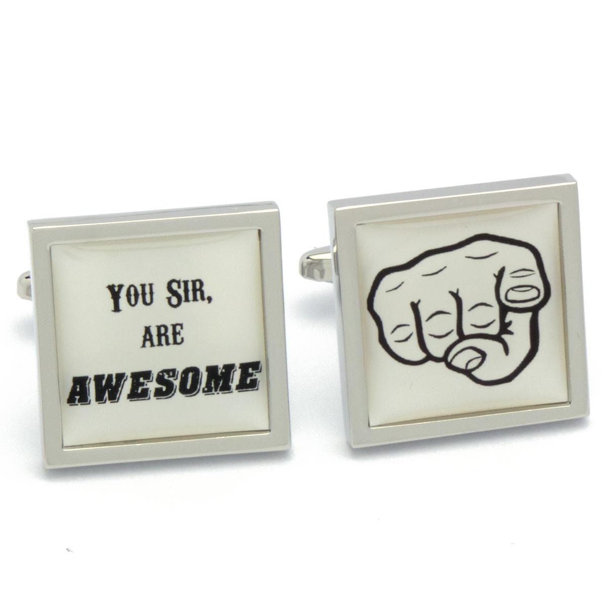 Cufflinks - You Sir Are Awesome and Finger Text White Black