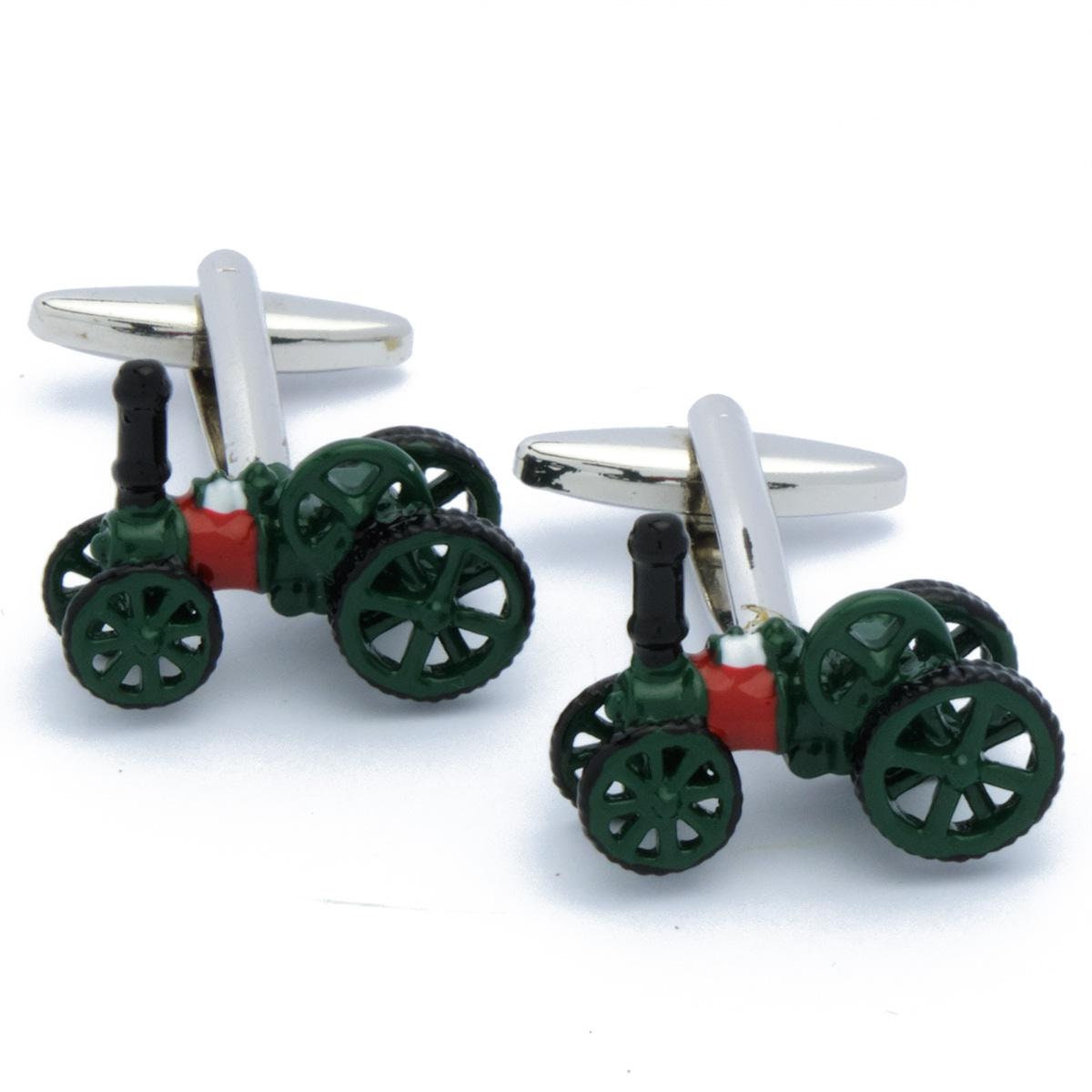 Cufflinks - Old-fashioned Steam Car Red and Green
