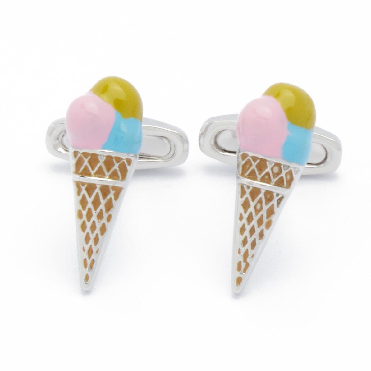Cufflinks - Ice Ice Cream Horn Brown Pink Blue