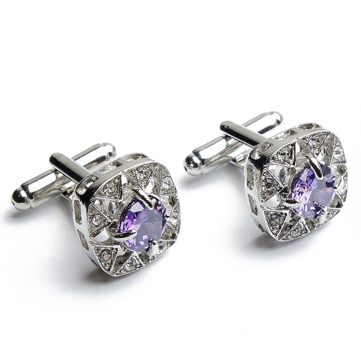 Cufflinks - Silver Small Stones and Purple Stone
