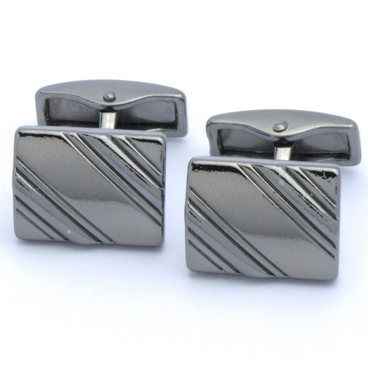 Cufflinks - Rectangle Silver with Slashes