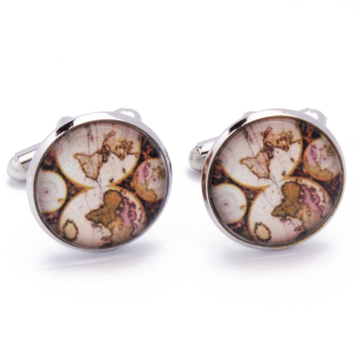 Cufflinks - World Map Beige and Silver