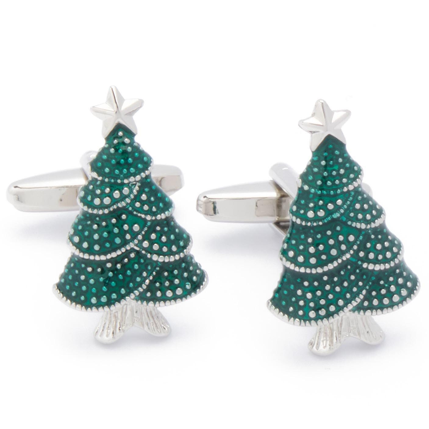 Cufflinks - Christmas Tree Tree Green with Silver