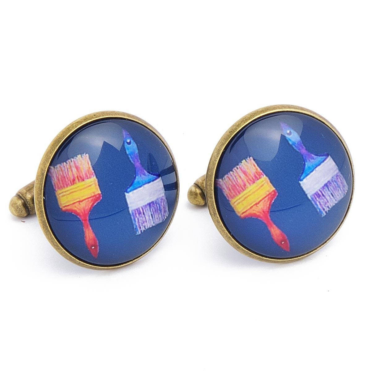 Cufflinks - Painter Brushes Paint Purple and Bronze