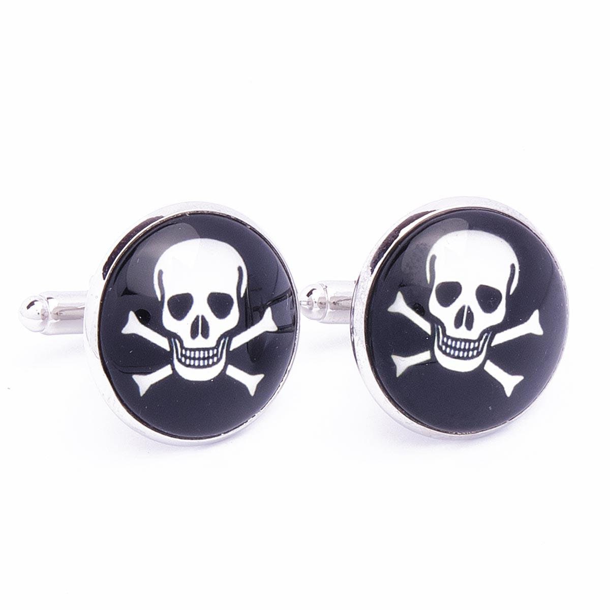 Cufflinks - Skull Round Black White