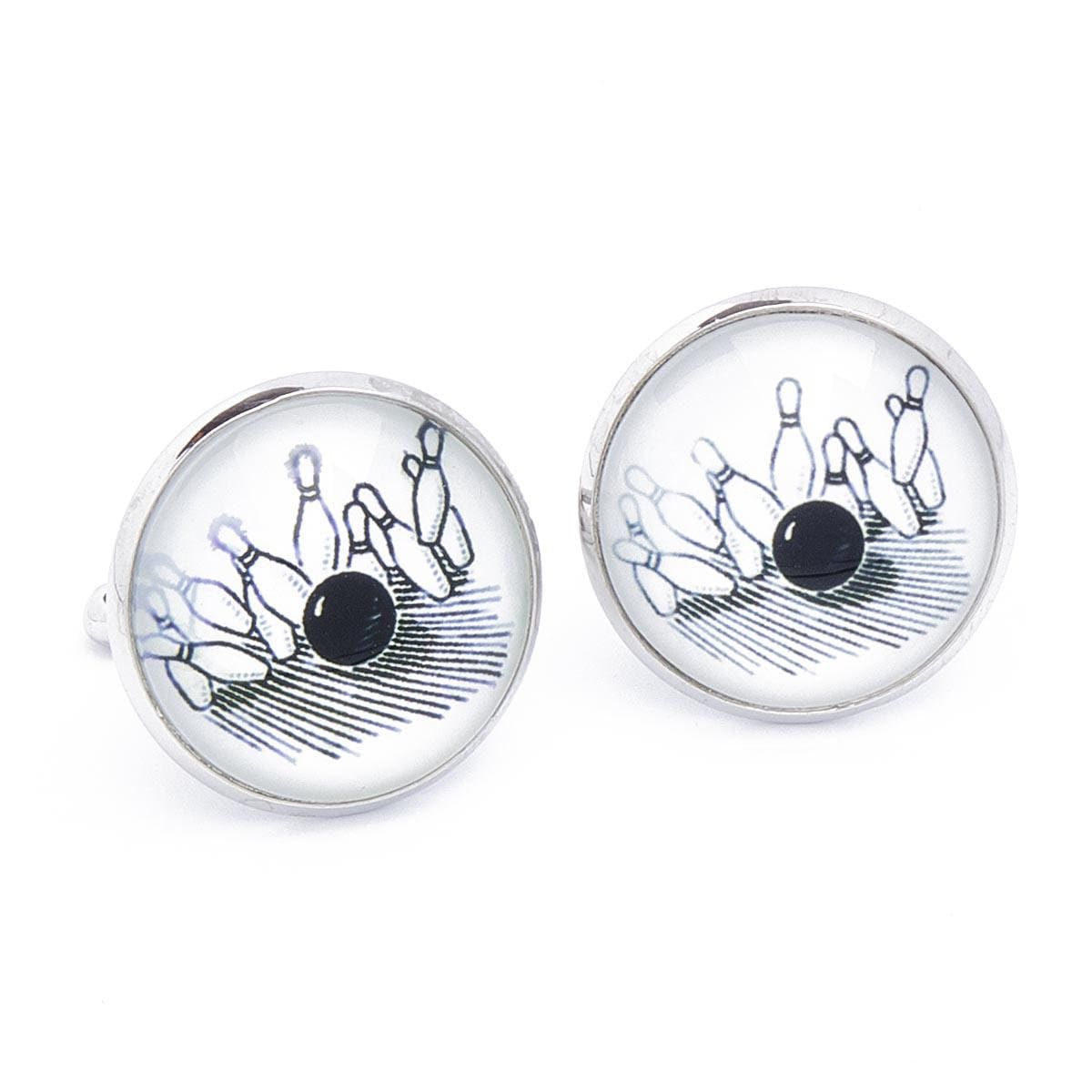 Cufflinks - Bowling Pins Round Black White