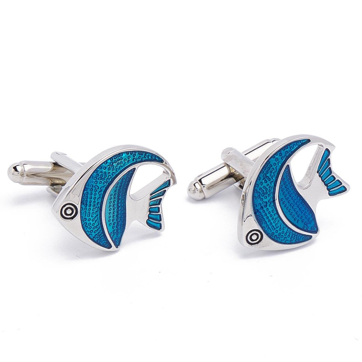 Cufflinks - Fish Fishing Angelfish Blue and Silver