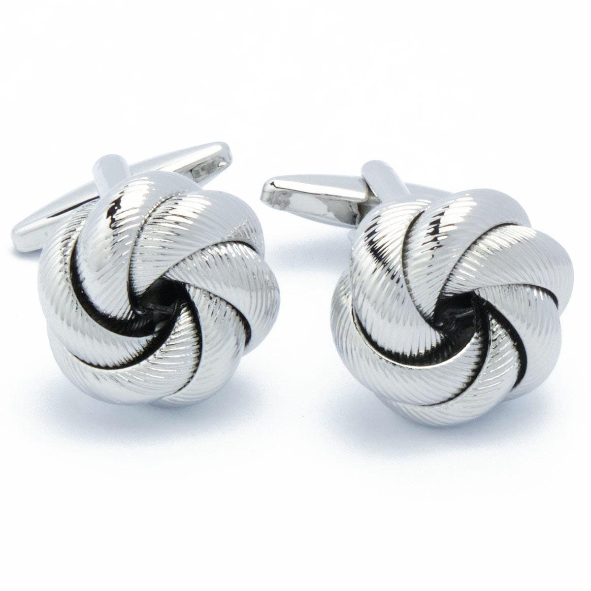 Cufflinks - Round Button Flower Silver