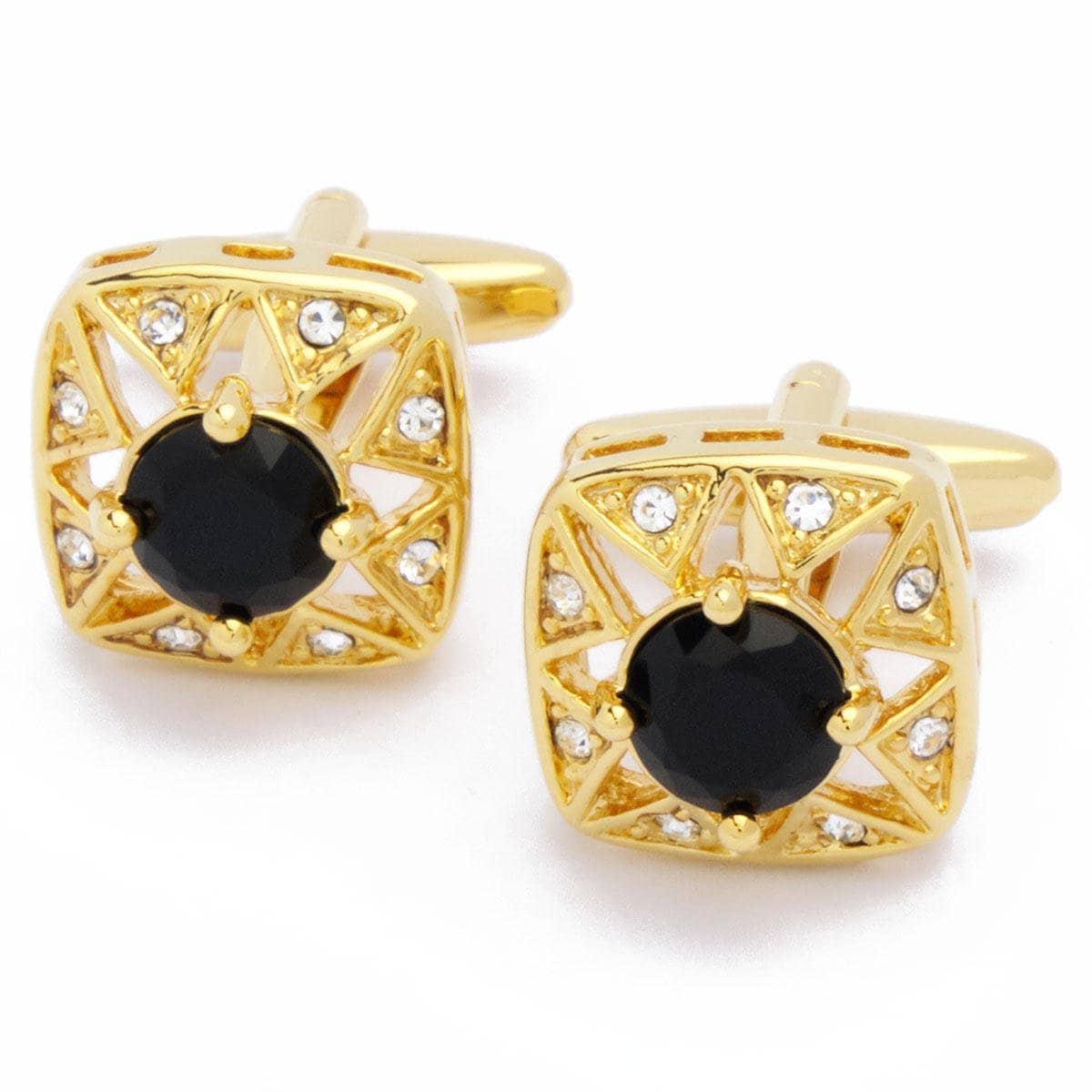 Cufflinks - Gold with Black Stone and White Stones