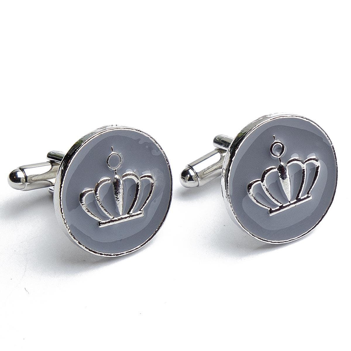 Cufflinks - Crown Enamel Grey White