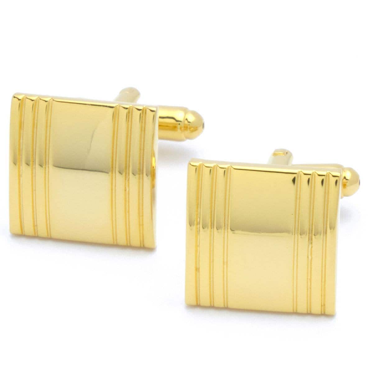 Cufflinks - Square Gold with Straight Lines