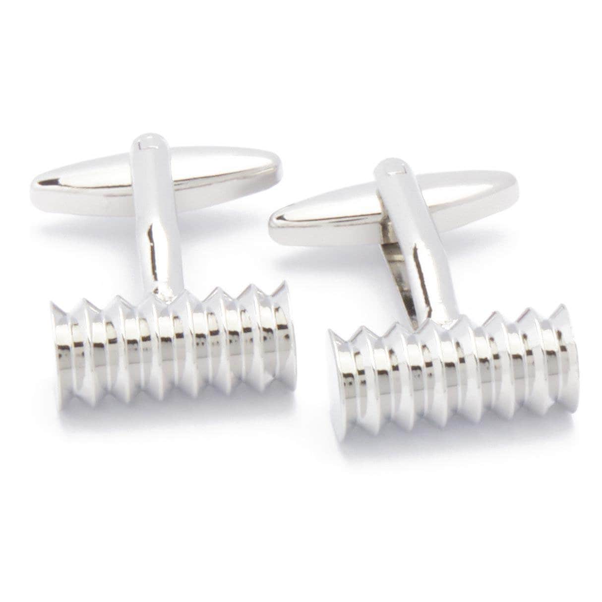 Cufflinks - Cylinder Silver with Vertical Ridges