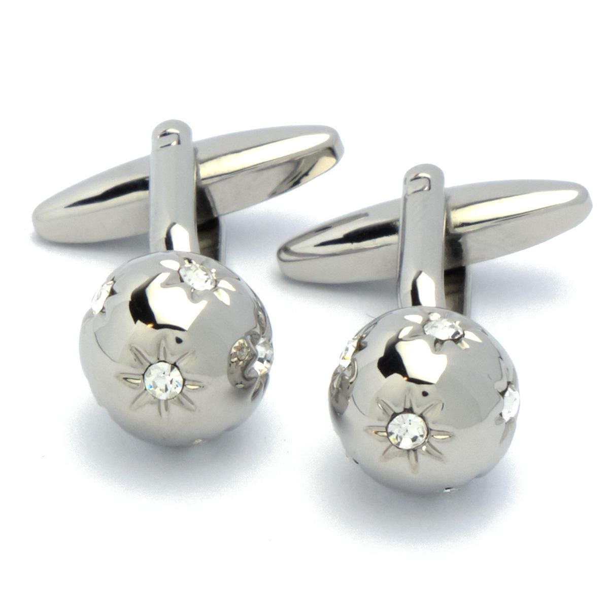 Cufflinks - Silver Ball with White Stones