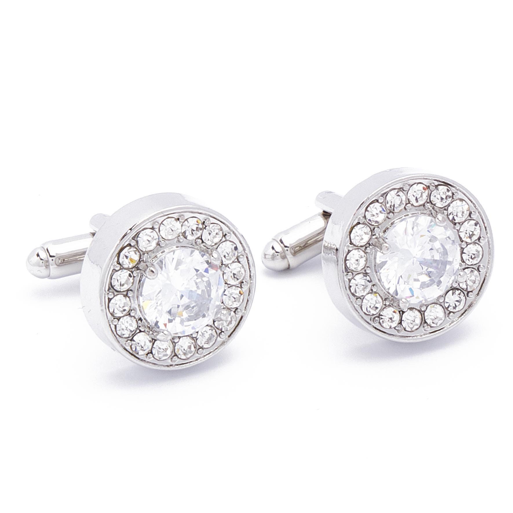 Cufflinks - Silver Large Stone with Stones All Around