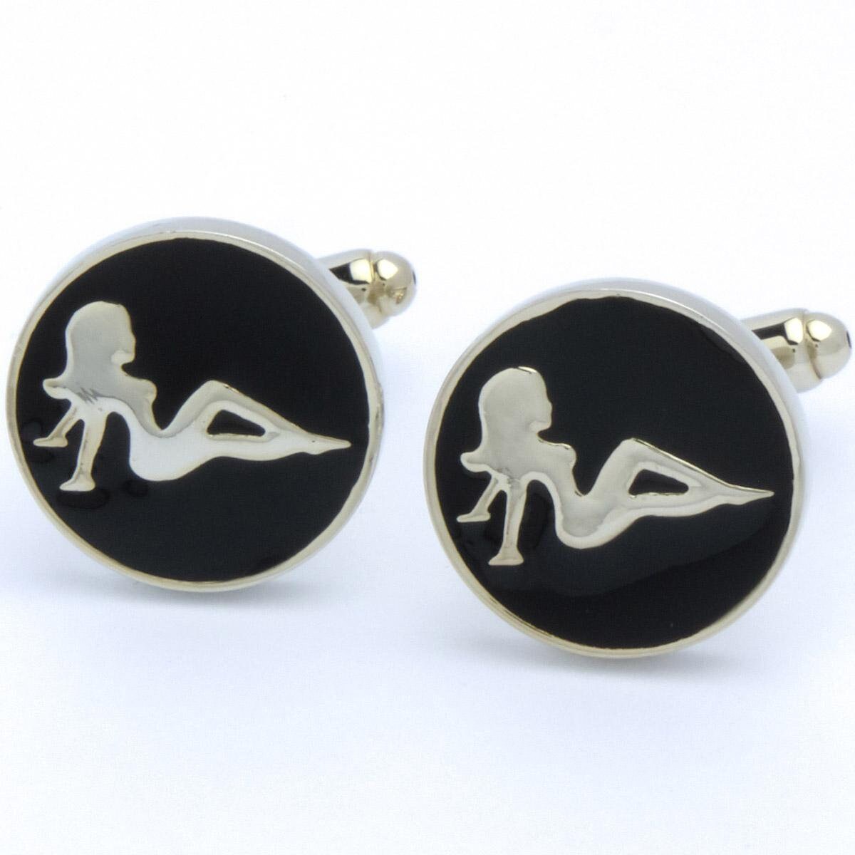 Cufflinks - Pin-up Girl Black with White Round