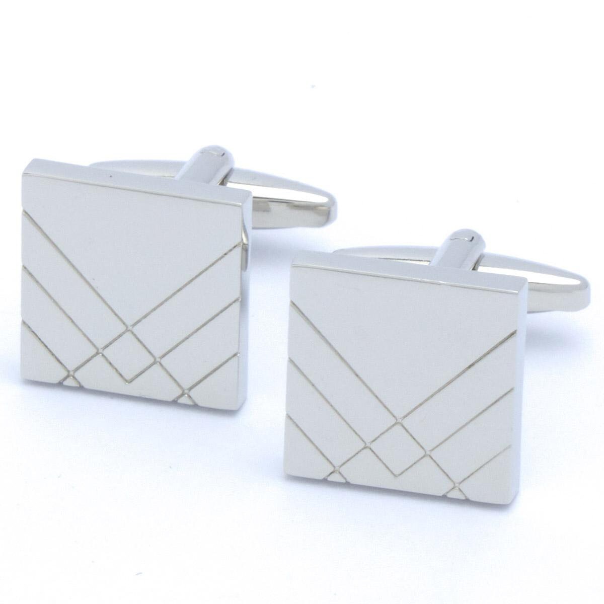 Cufflinks - Square Silver with Diagonal Lines