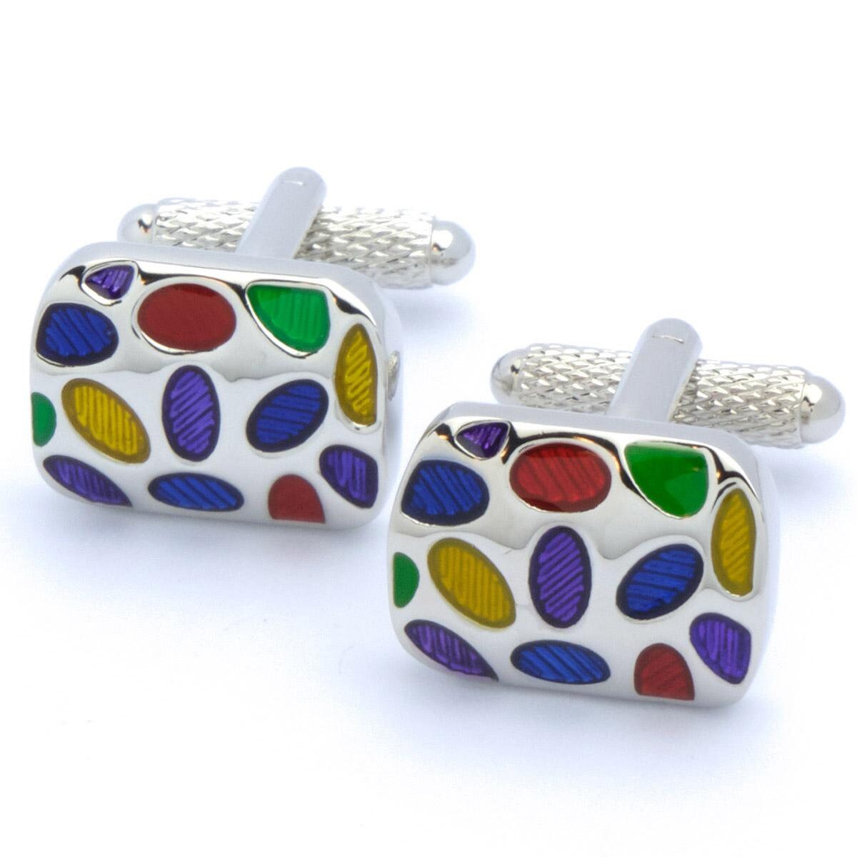 Cufflinks - Silver with Cheerful Colors Rectangular