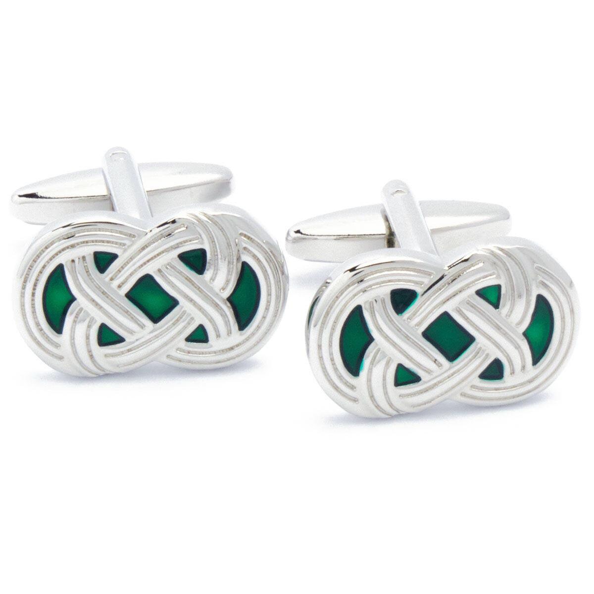 Cufflinks - Oval Green Enamel with Silver Straps