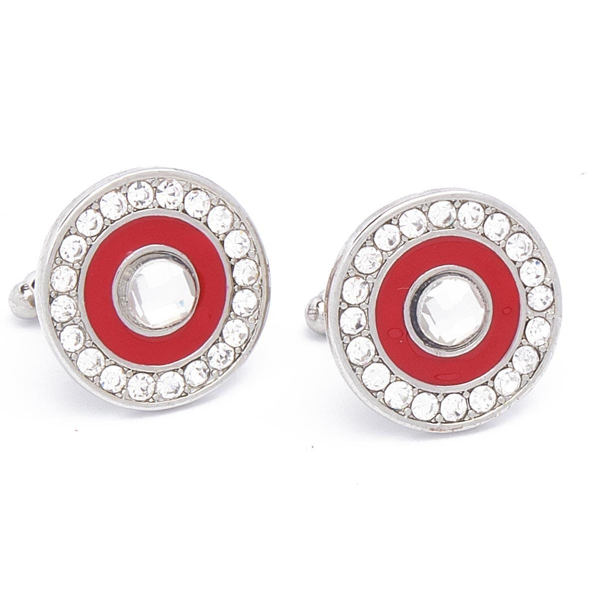 Cufflinks - Silver Stone with Red Border