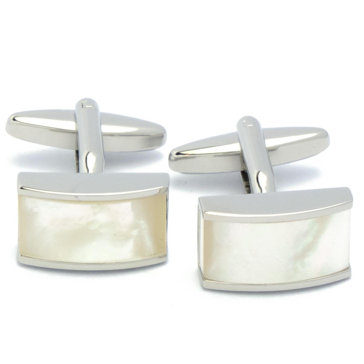 Cufflinks - Rectangle Silver with White Mother of Pearl