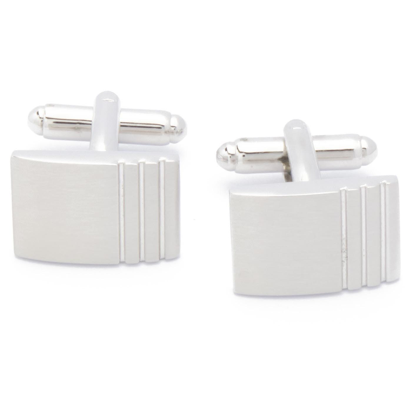 Cufflinks - Rectangle Silver with Three Vertical Stripes
