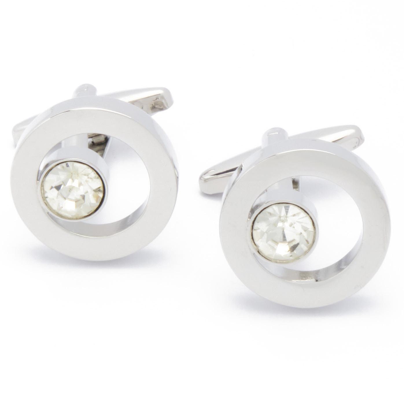 Cufflinks - Round with Hole and White Stone