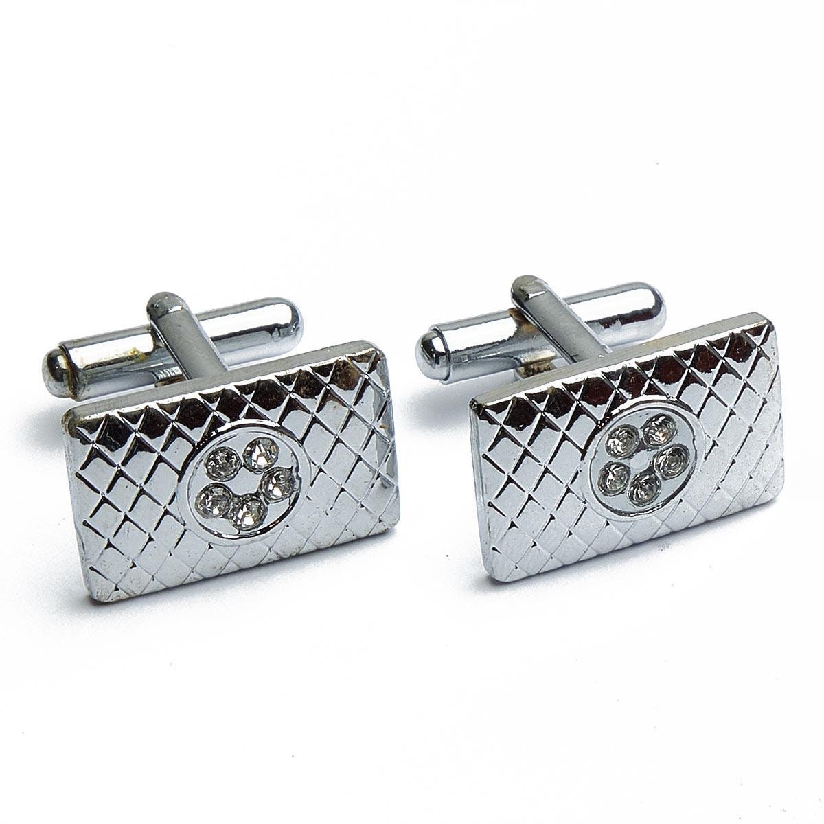 Cufflinks - Diamonds and Rhinestones Rectangle Silver