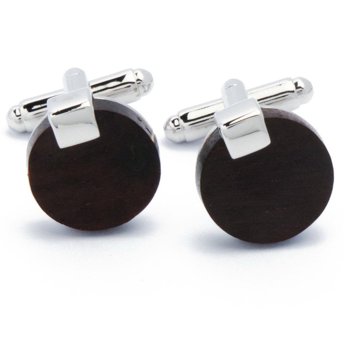 Cufflinks - Wood with Silver Detail Round