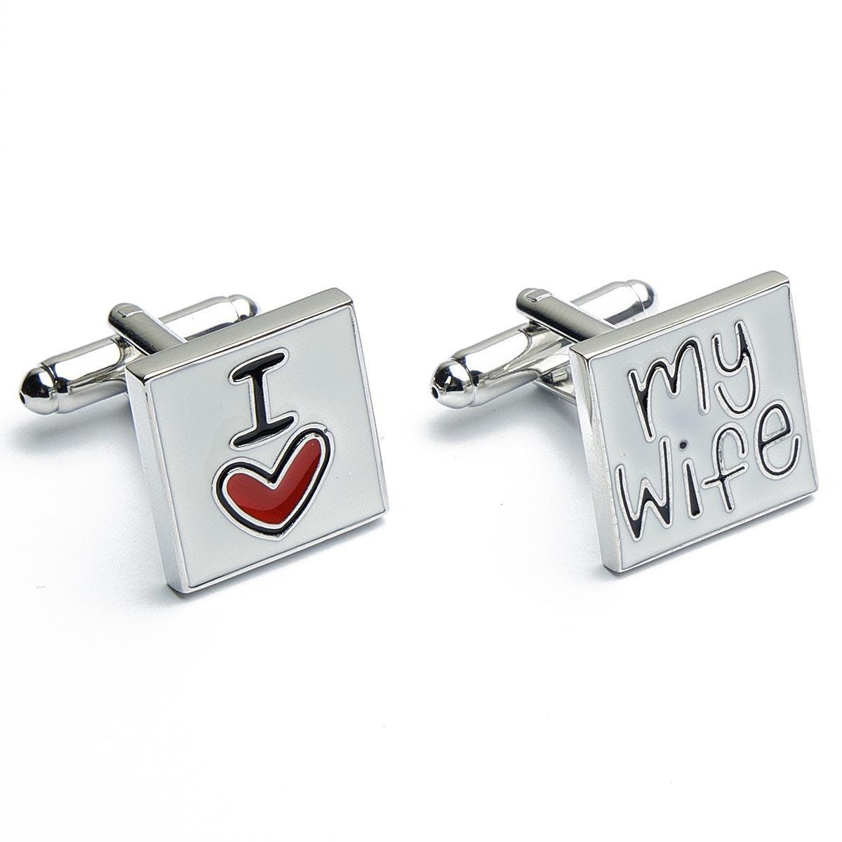 Cufflinks - I Love My Wife White Red