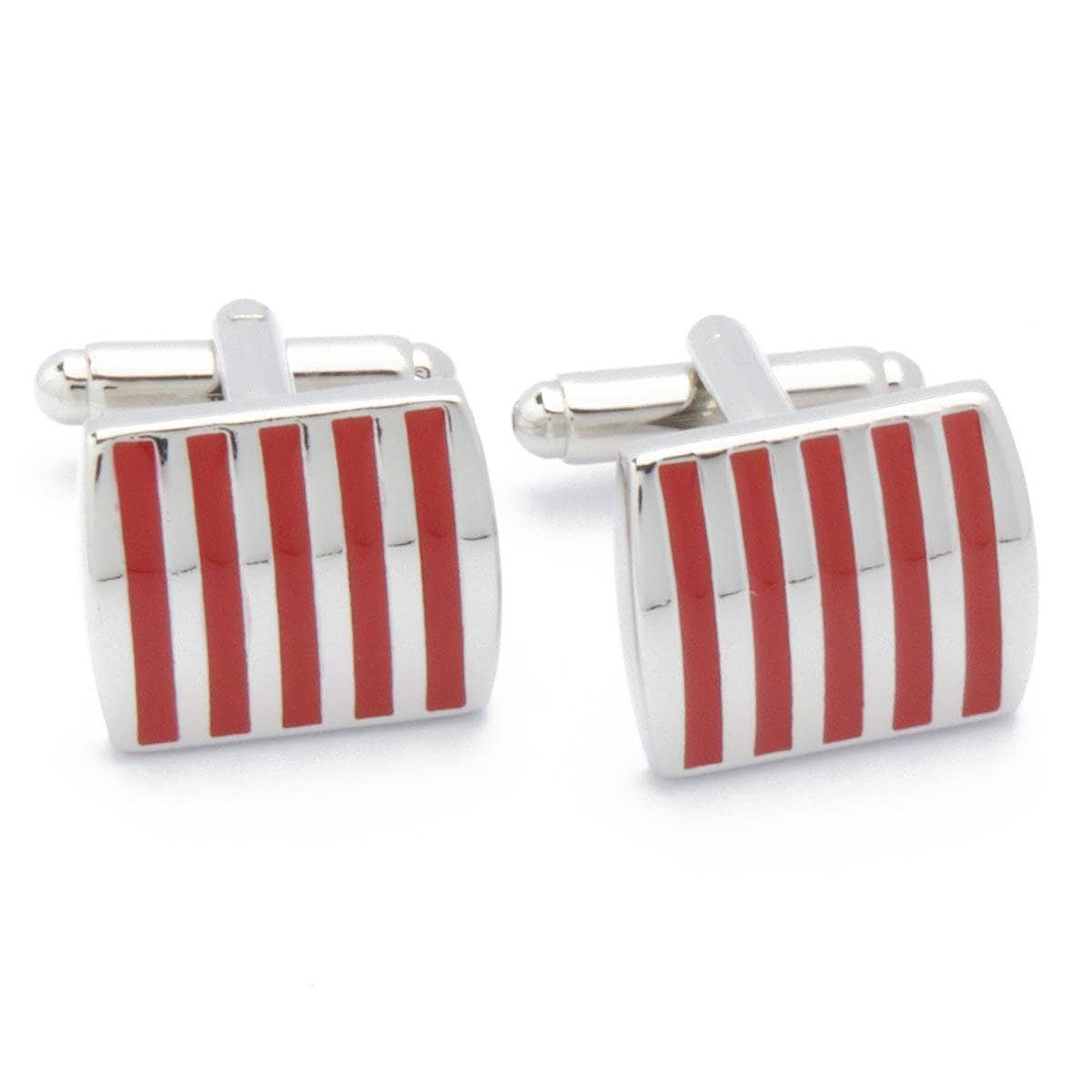 Cufflinks - Red and Silver Lines Square