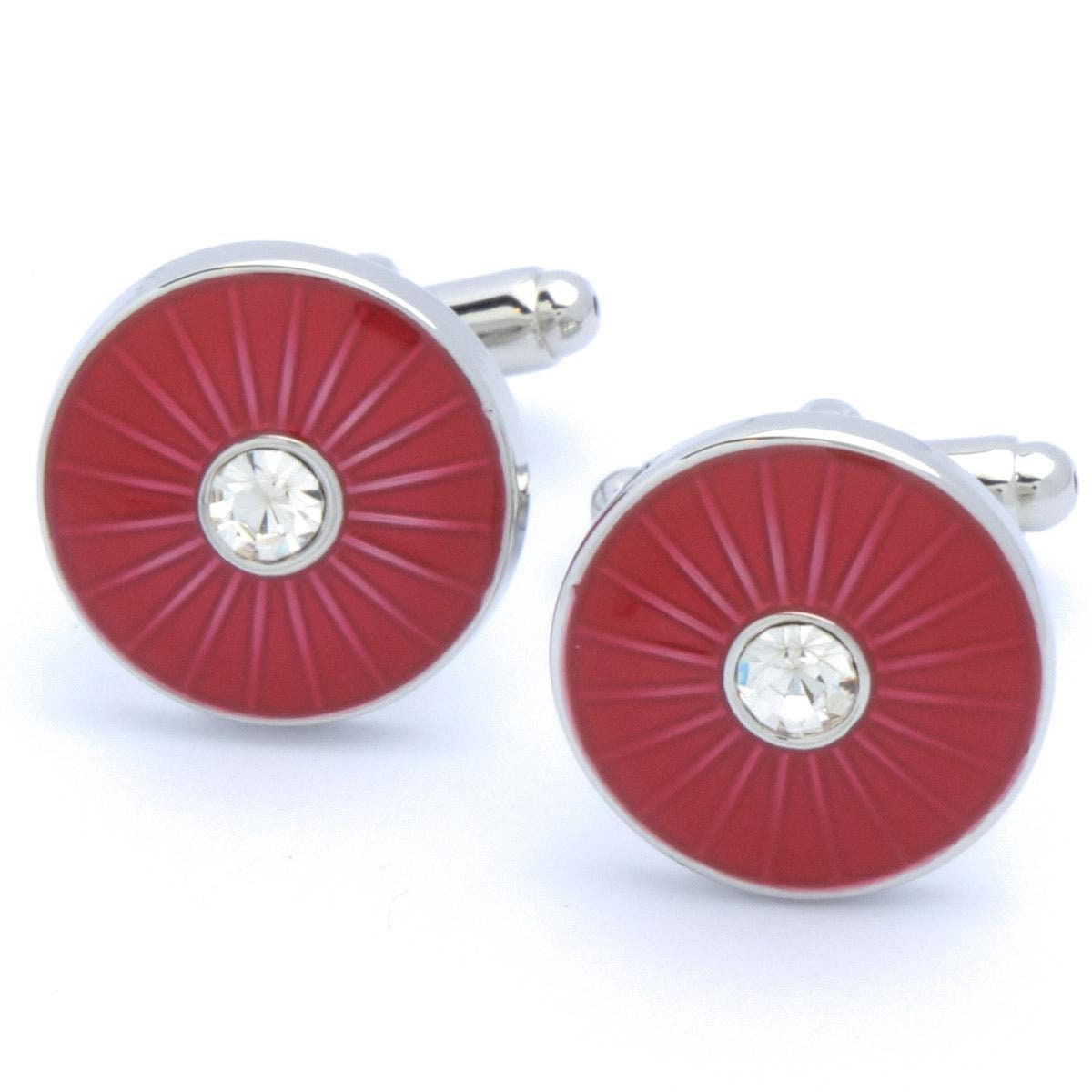 Cufflinks - Red Round with White Stone