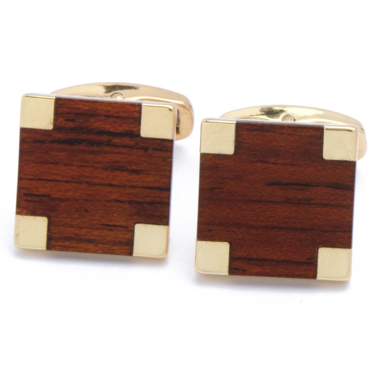 Cufflinks - Wood Veneer Square with Gold