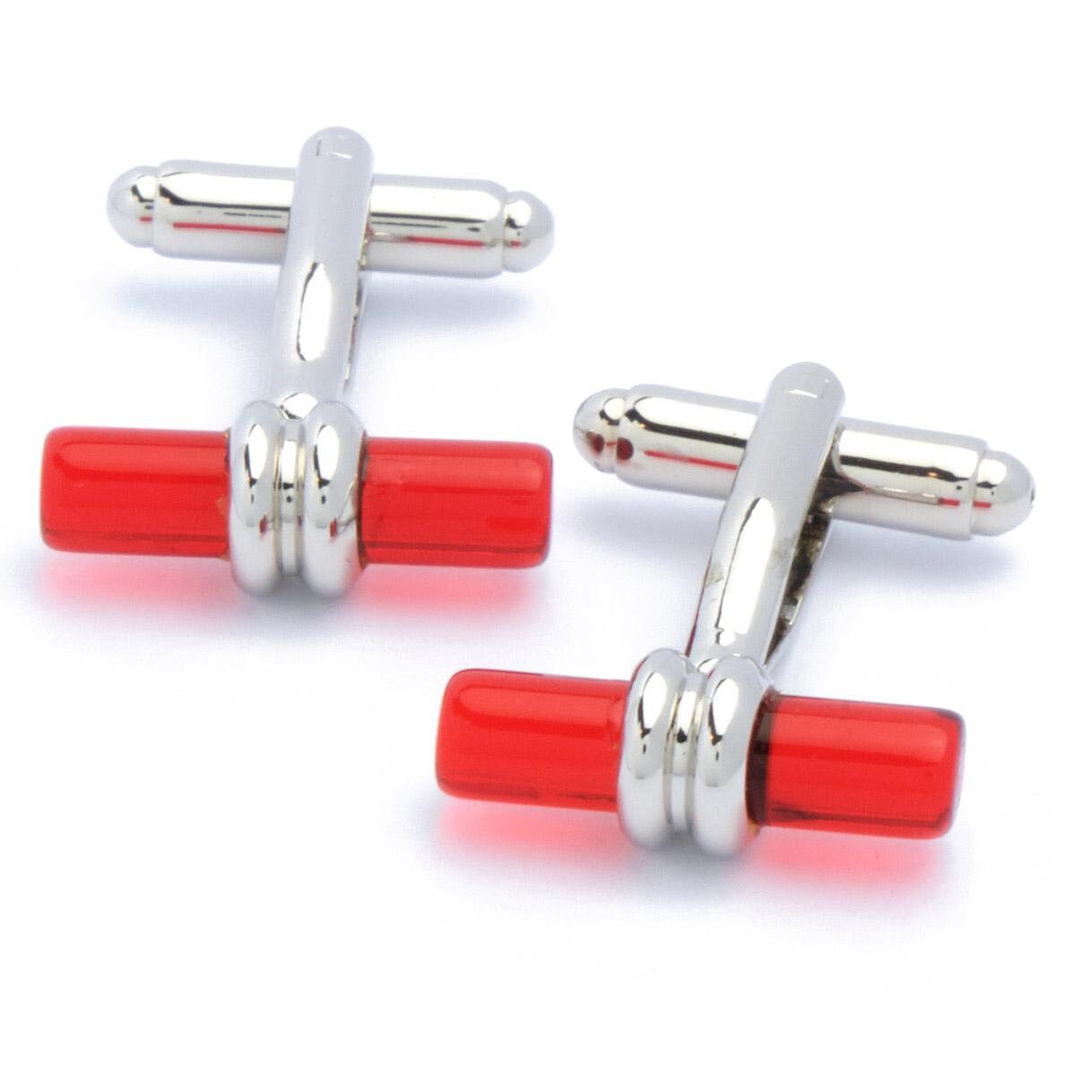 Cufflinks - Cylinder Red Stone with Silver
