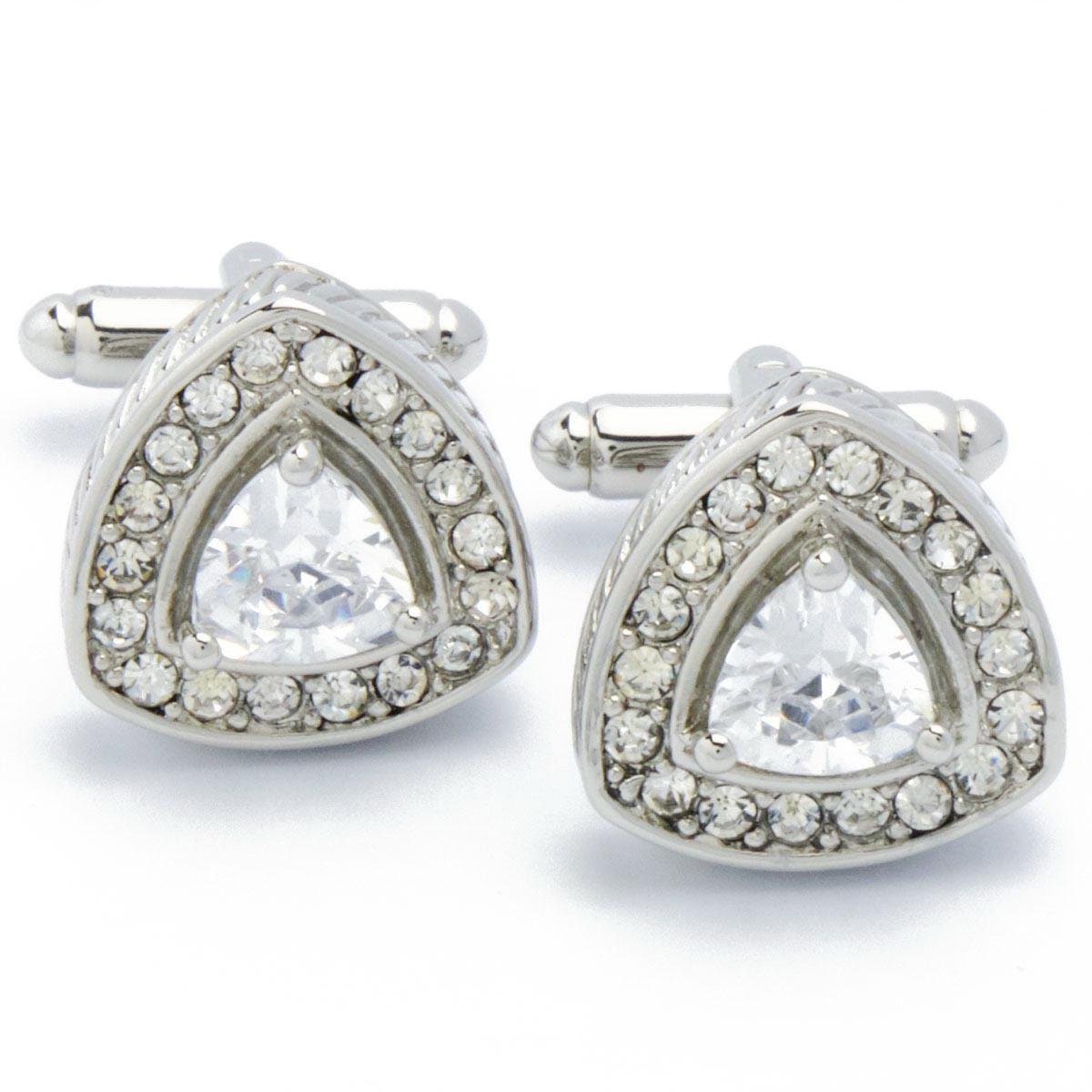 Cufflinks - Triangular Silver with White Stone