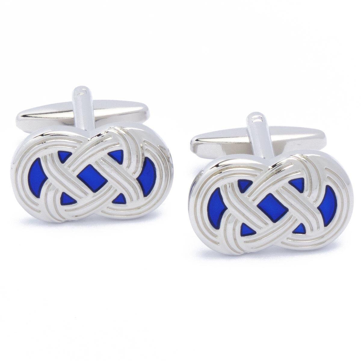 Cufflinks - Oval Blue Enamel with Silver Bands