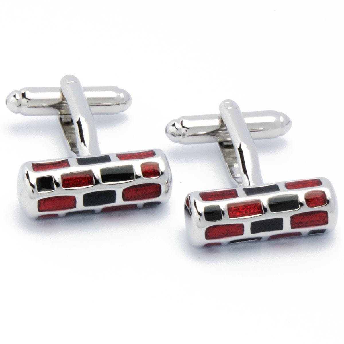 Cufflinks - Cylinder Black with Red Enamel Areas