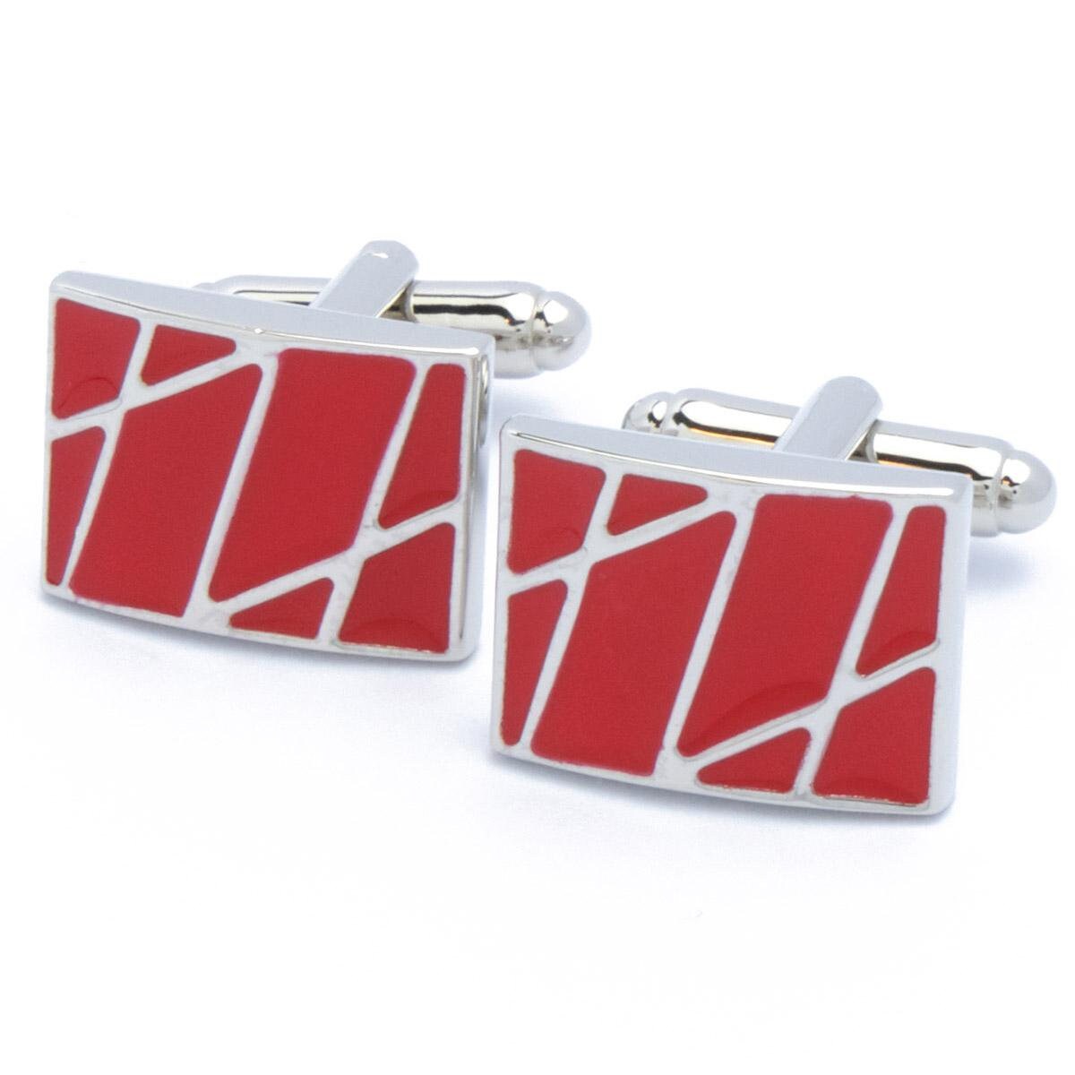 Cufflinks - Rectangle Red with Silver Stripes