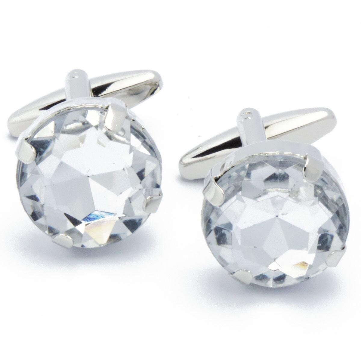 Cufflinks - Round with Big White Stone
