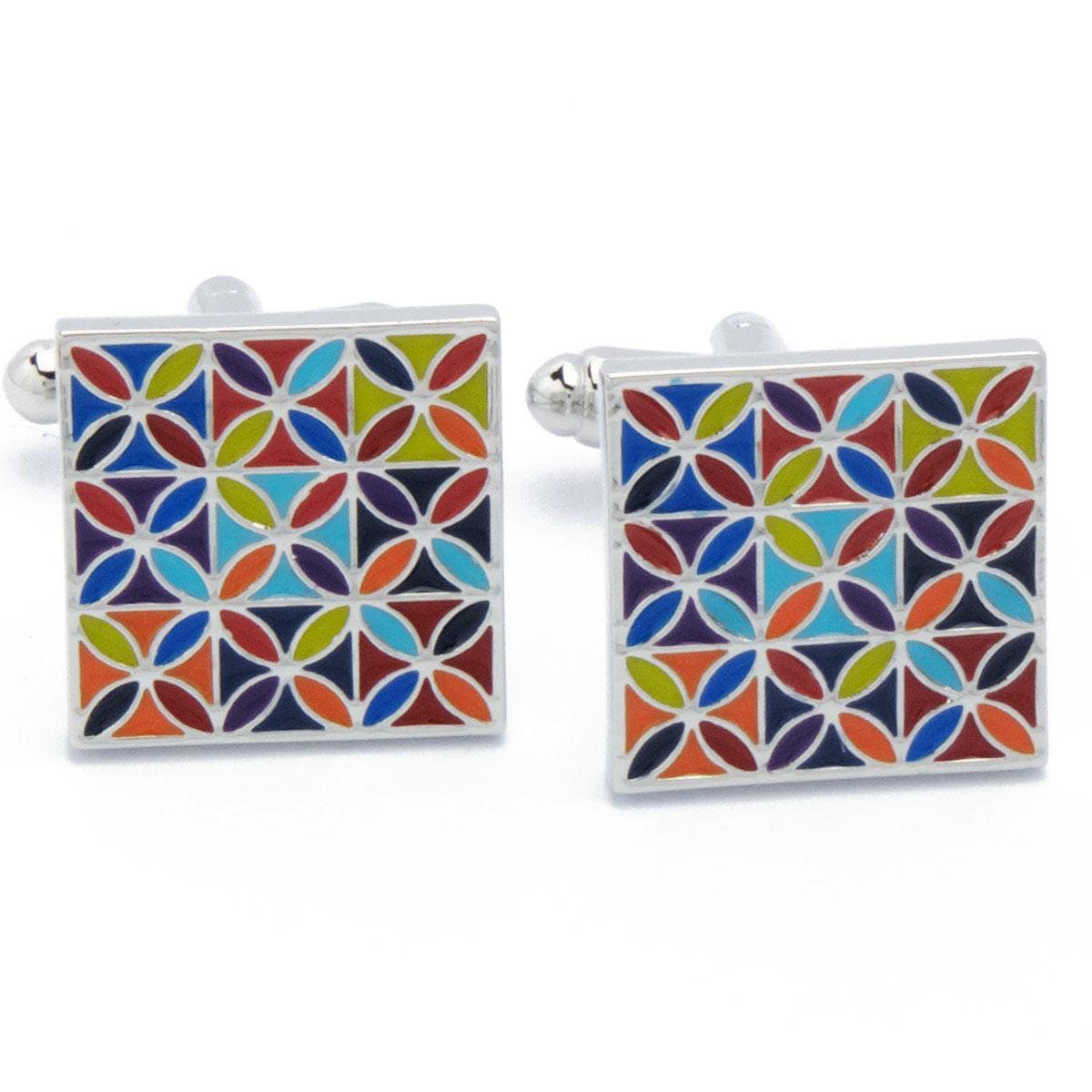 Cufflinks - Square Multicolored Flower Pattern