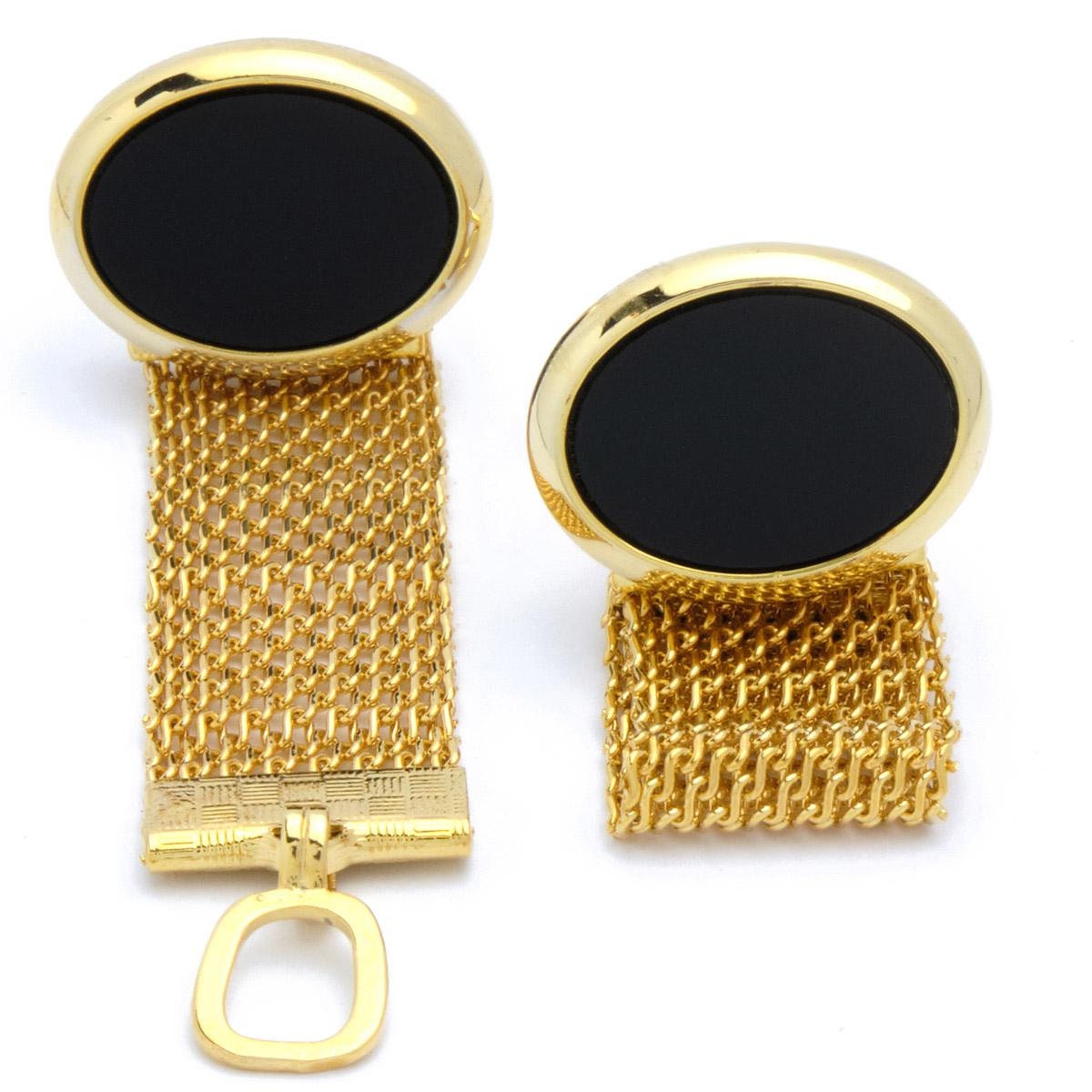 Cufflinks - Gold Oval with Black and Gold Accent