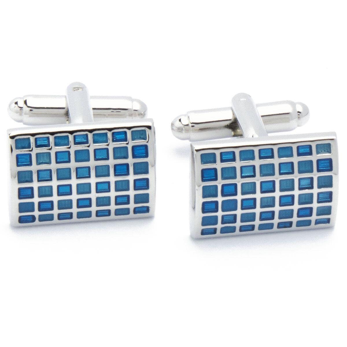 Cufflinks - Rectangle with Blue Enamel Pockets