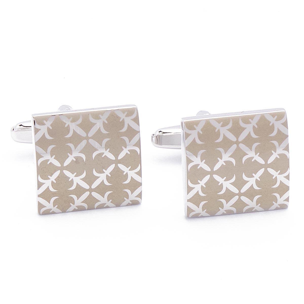 Cufflinks - Square Matt Silver with French Lily