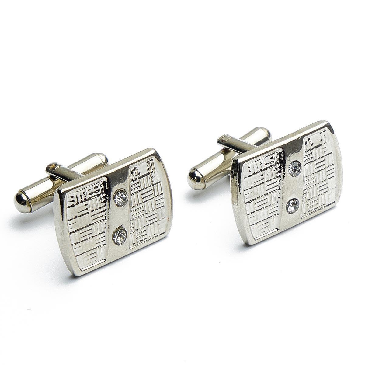 Cufflinks - Silver Rectangle with Two Stones