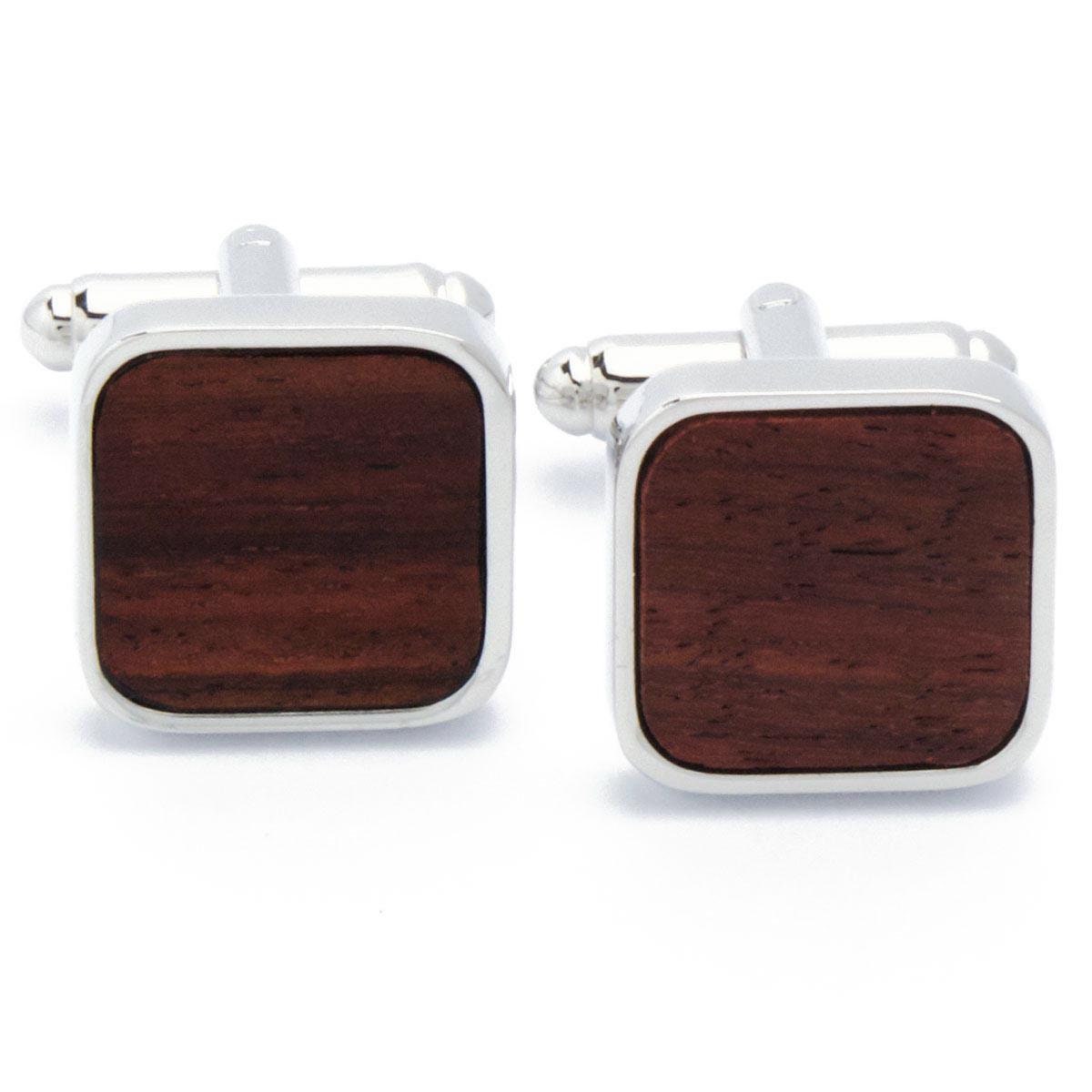 Cufflinks - Wood with Silver All Around Square