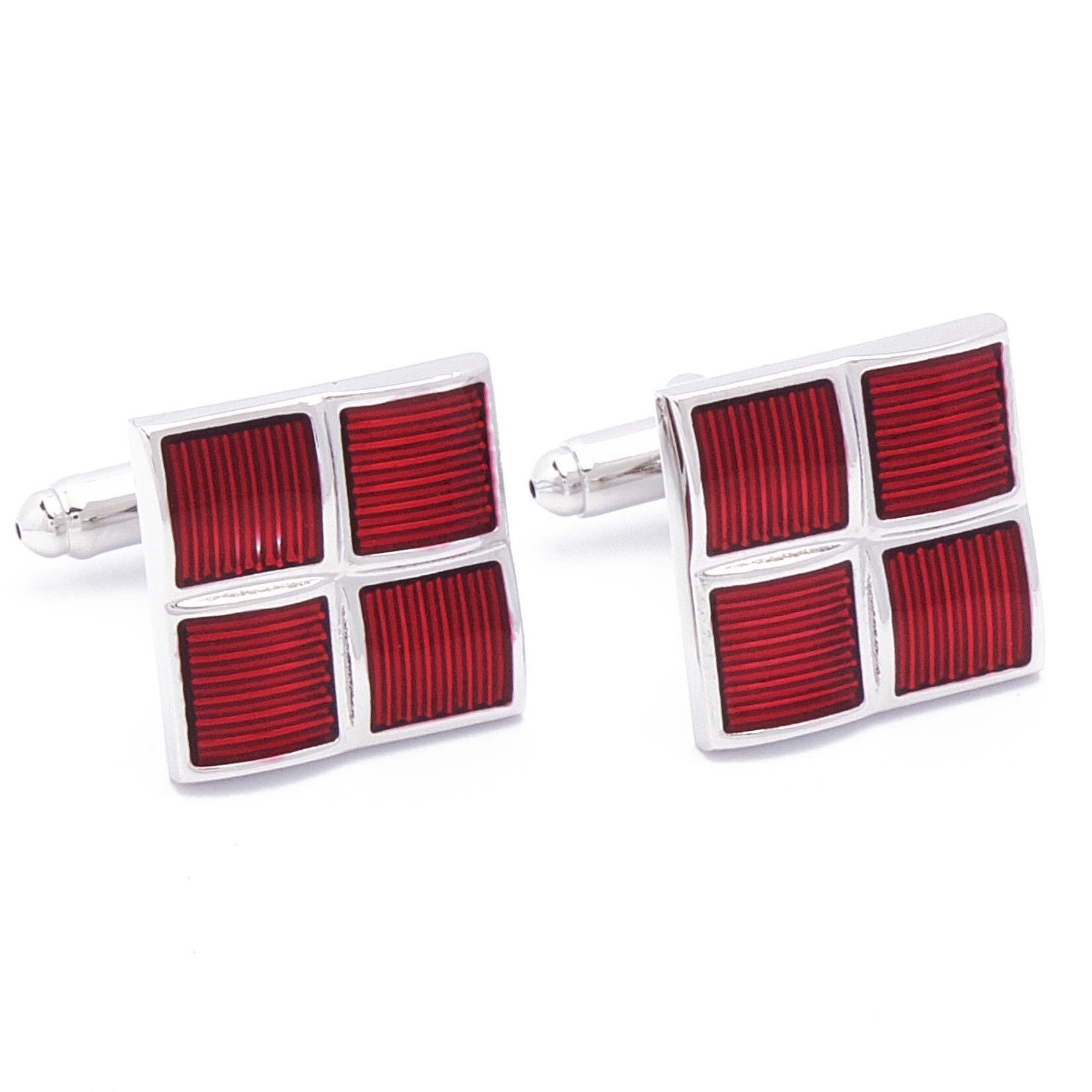 Cufflinks - 4 Surfaces with Ribbed Red