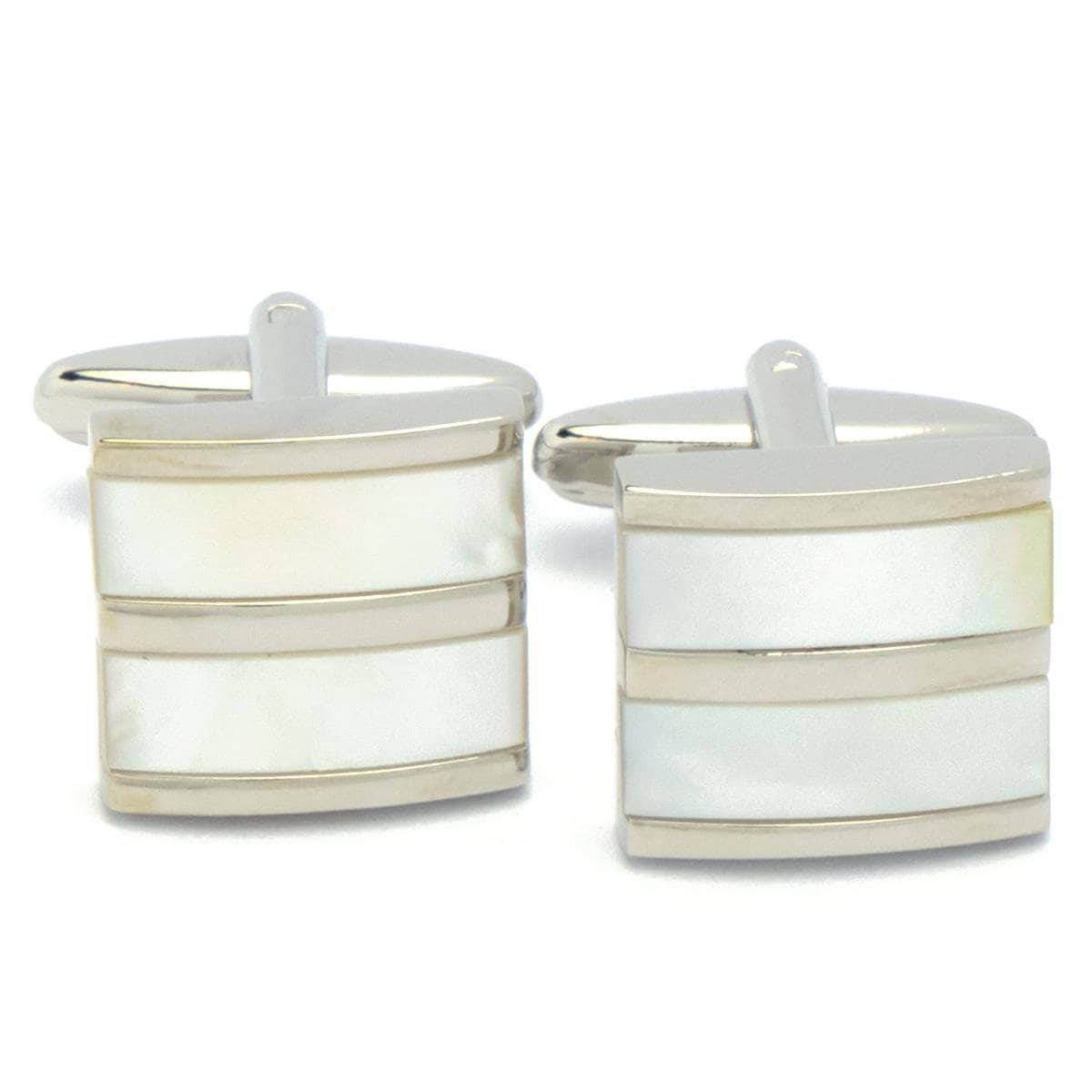 Cufflinks - Square Silver with Two Mother-of-Pearl Surfaces